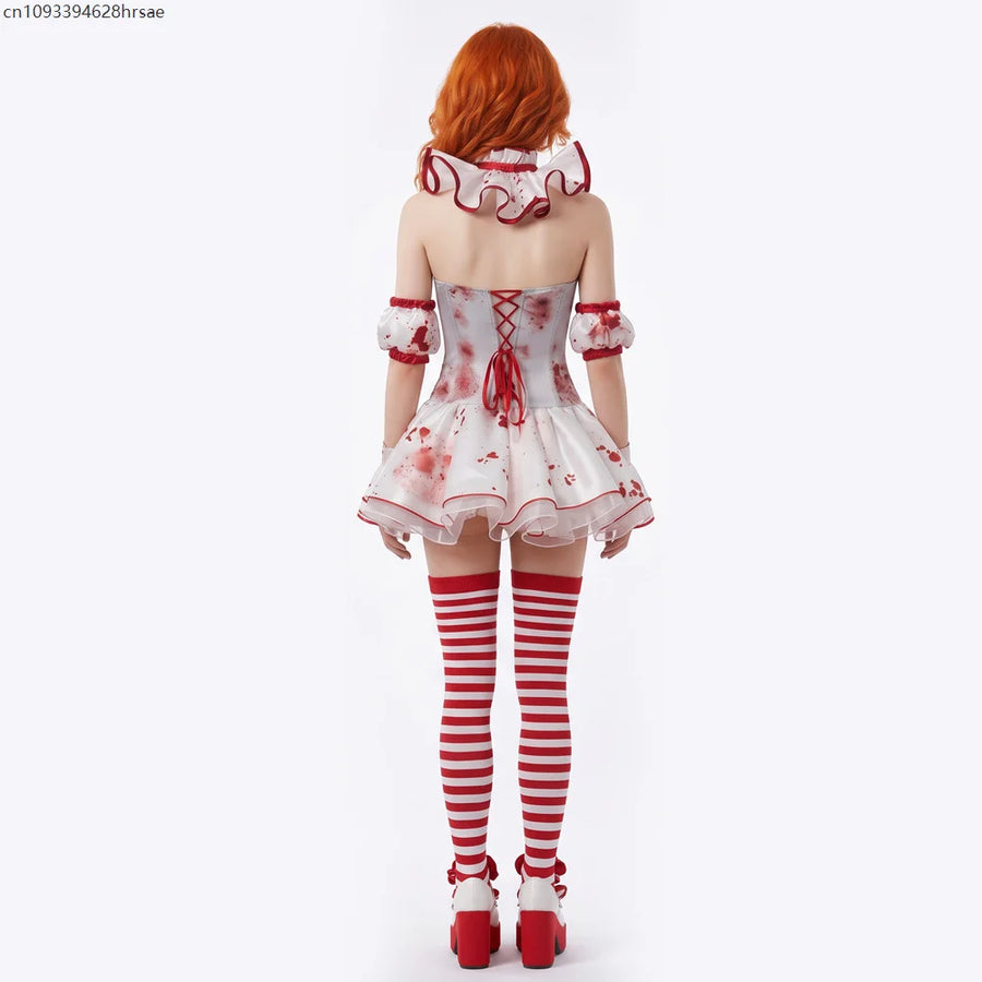 Robe Clown Ensanglantée Rouge et Blanche avec Bas