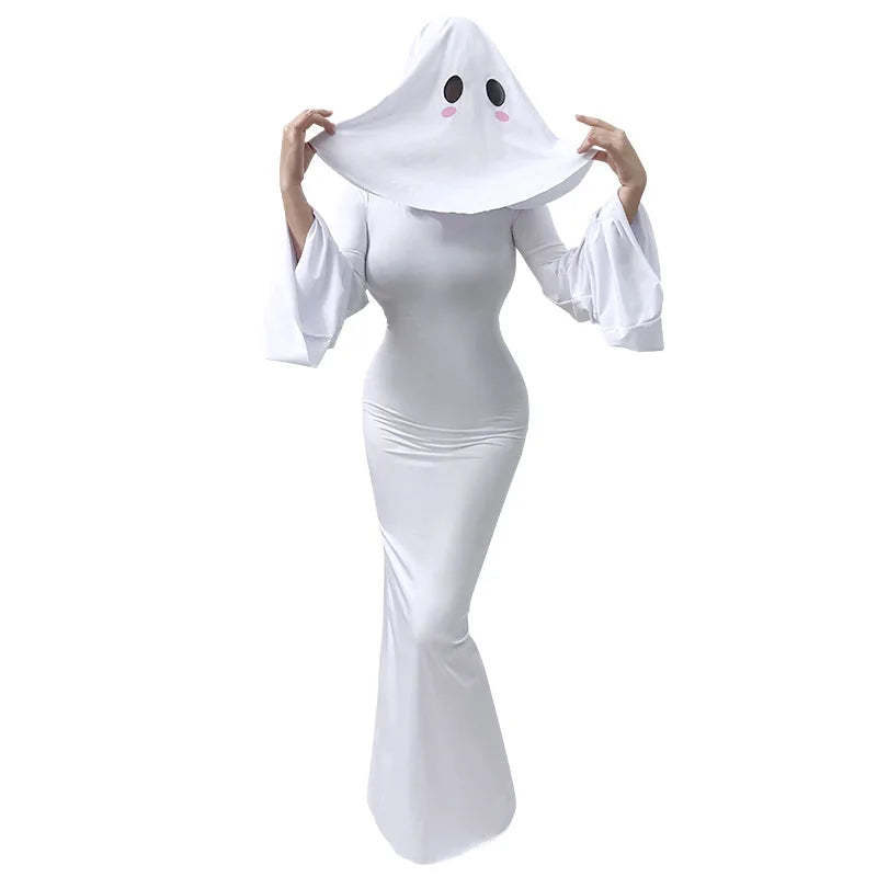 Robe Fantôme Blanche Femme avec Foulard – vue 2