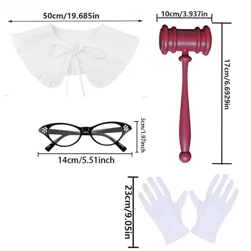 Kit Accessoires de Juge – Perruque, Marteau et Gants