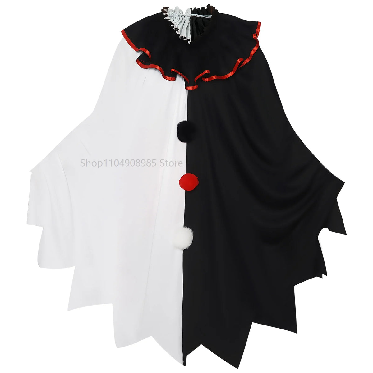 Déguisement Clown Effrayant avec Cape Noir et Blanc