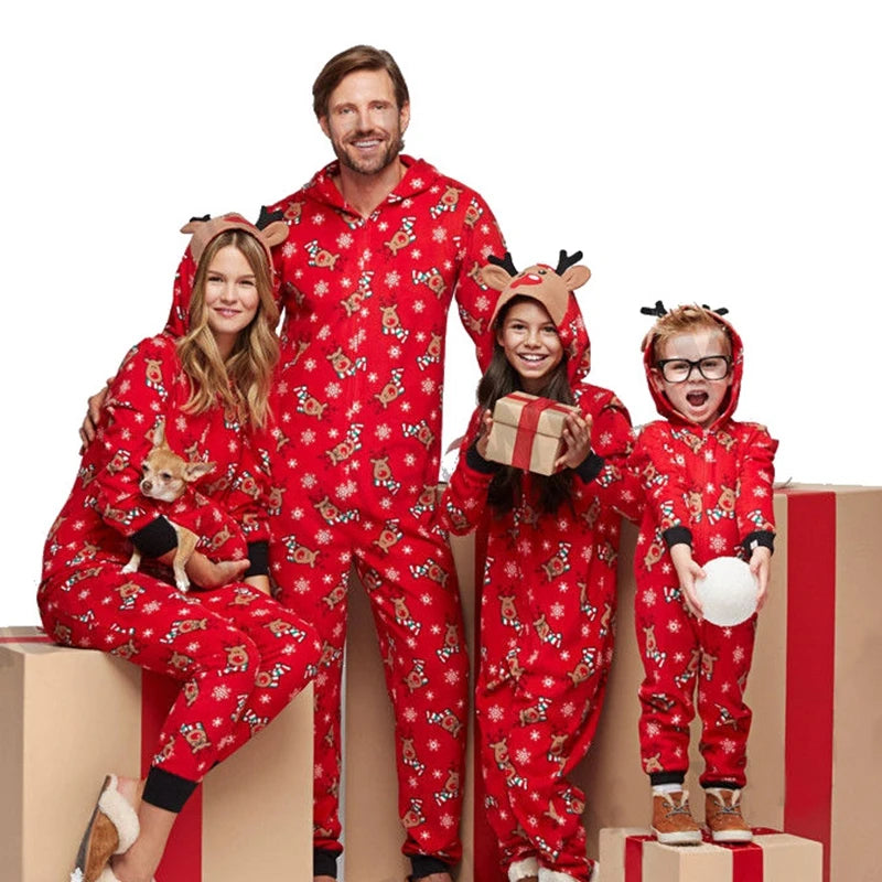 Pyjama Renne de Noël Famille – Combinaison à Capuche