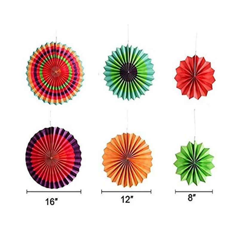 Éventails en Papier Colorés Fiesta Mexicaine - Lot de 12 – vue 2