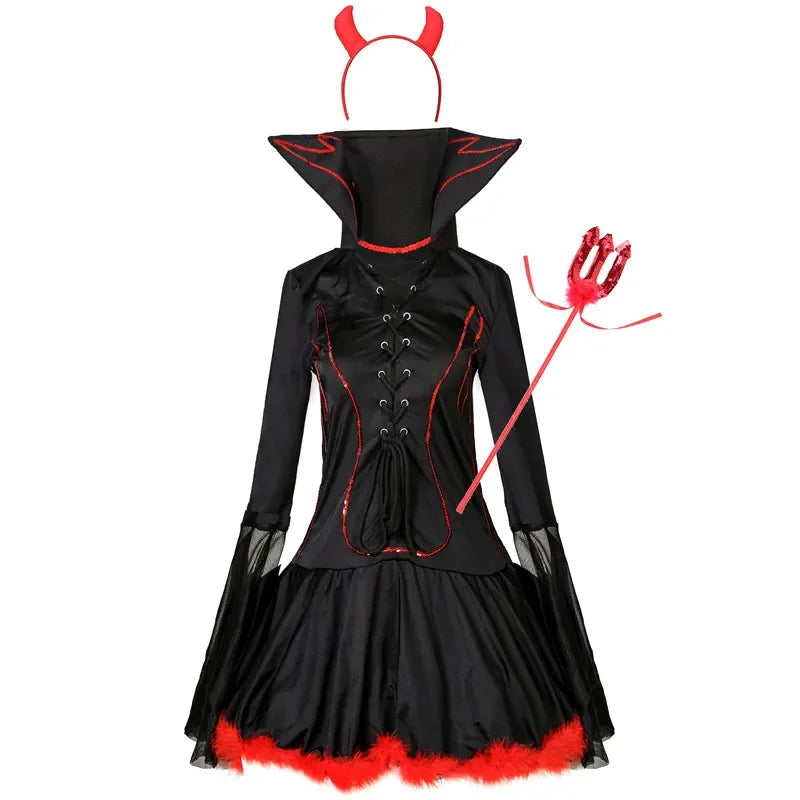 Robe Vampire Diablesse Noire et Rouge – vue 4
