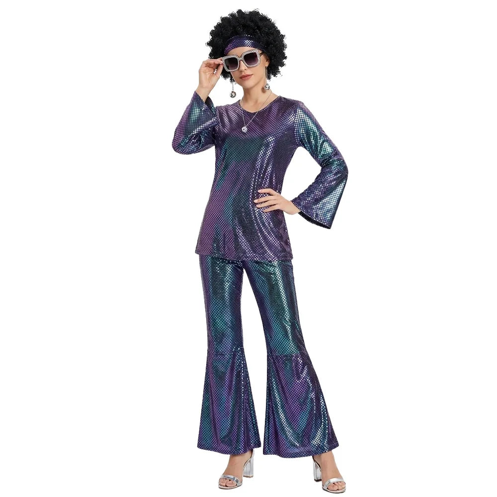 Déguisement Disco Femme Complet avec Lunettes et Perruque – vue 12