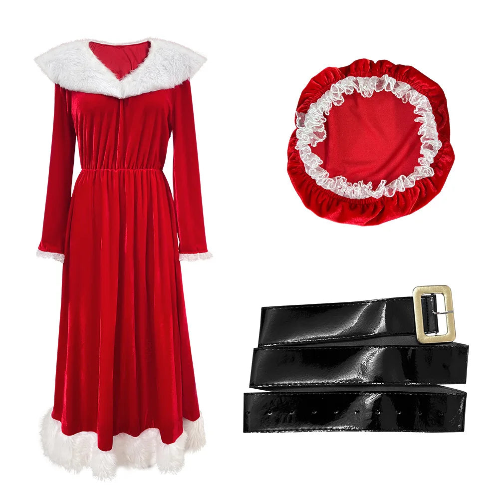 Robe Mère Noël Vintage Manches Longues avec Bonnet – vue 7