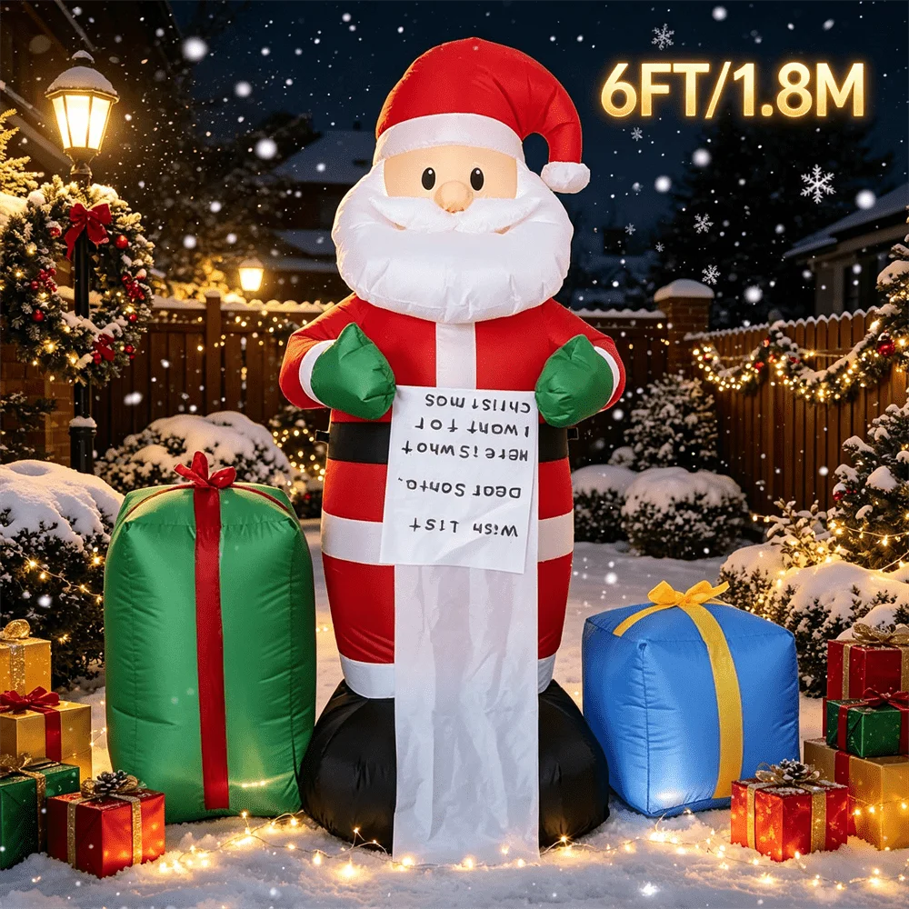 Père Noël Géant Gonflable 1,8 m avec Cadeaux