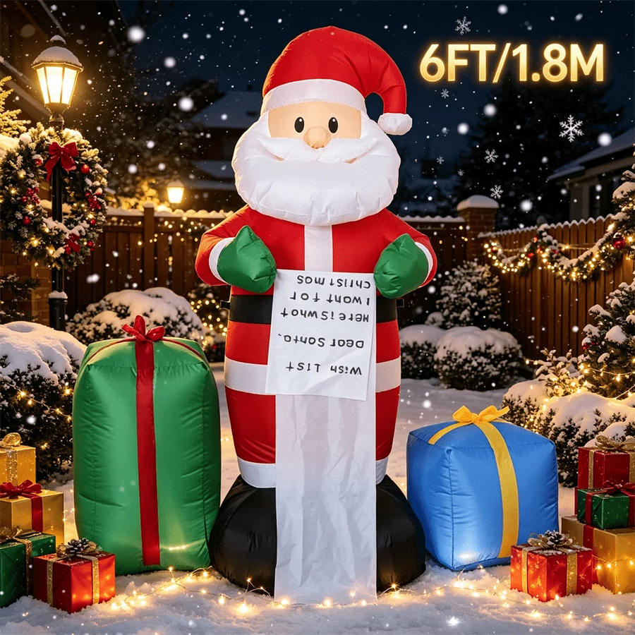 Père Noël Géant Gonflable 1,8 m avec Cadeaux