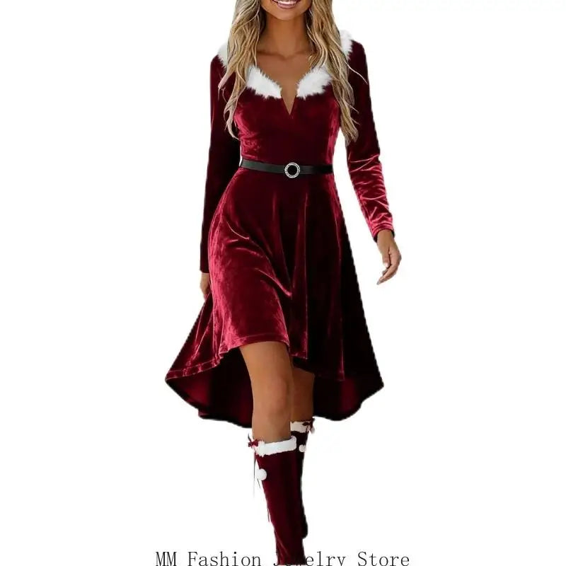 Robe Mère Noël Scintillante à Franges