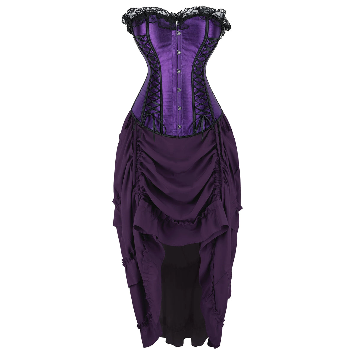 Corset Gothique Satin Femme – Haut ou Ensemble Jupe, S à 2XL