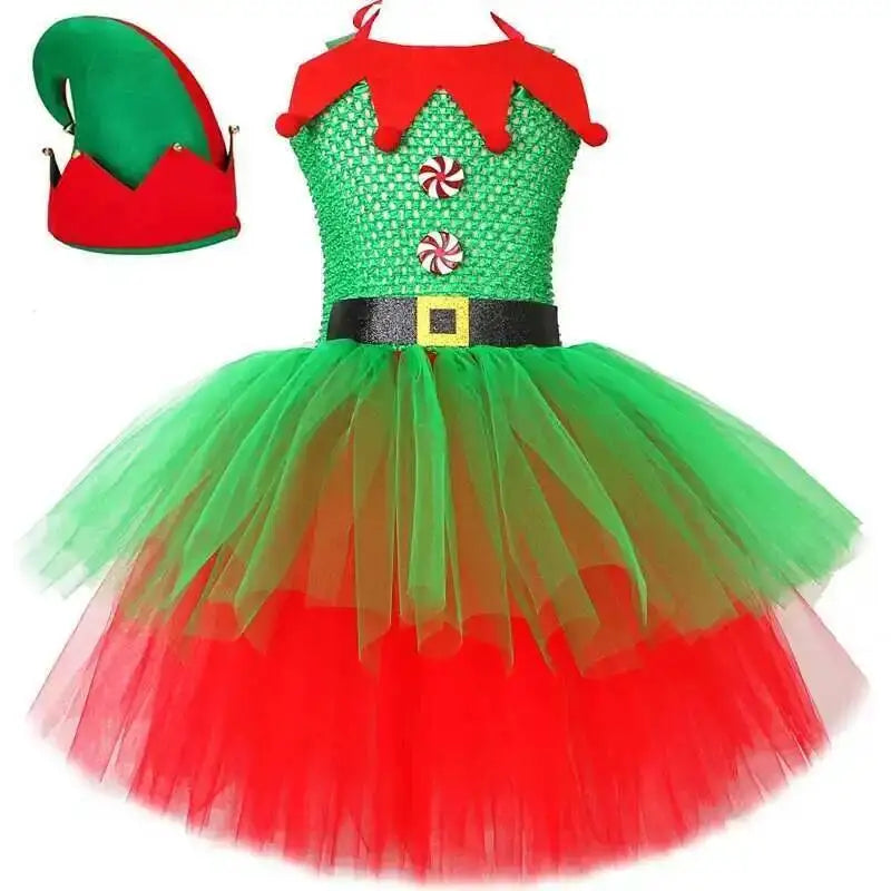 Robe de Lutine Rouge et Verte Fille – vue 9