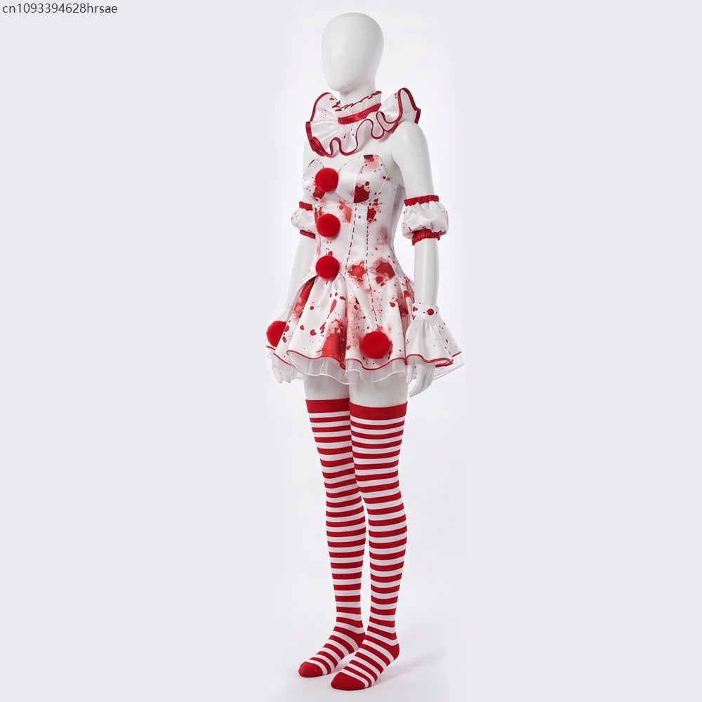Robe Clown Ensanglantée Rouge et Blanche avec Bas