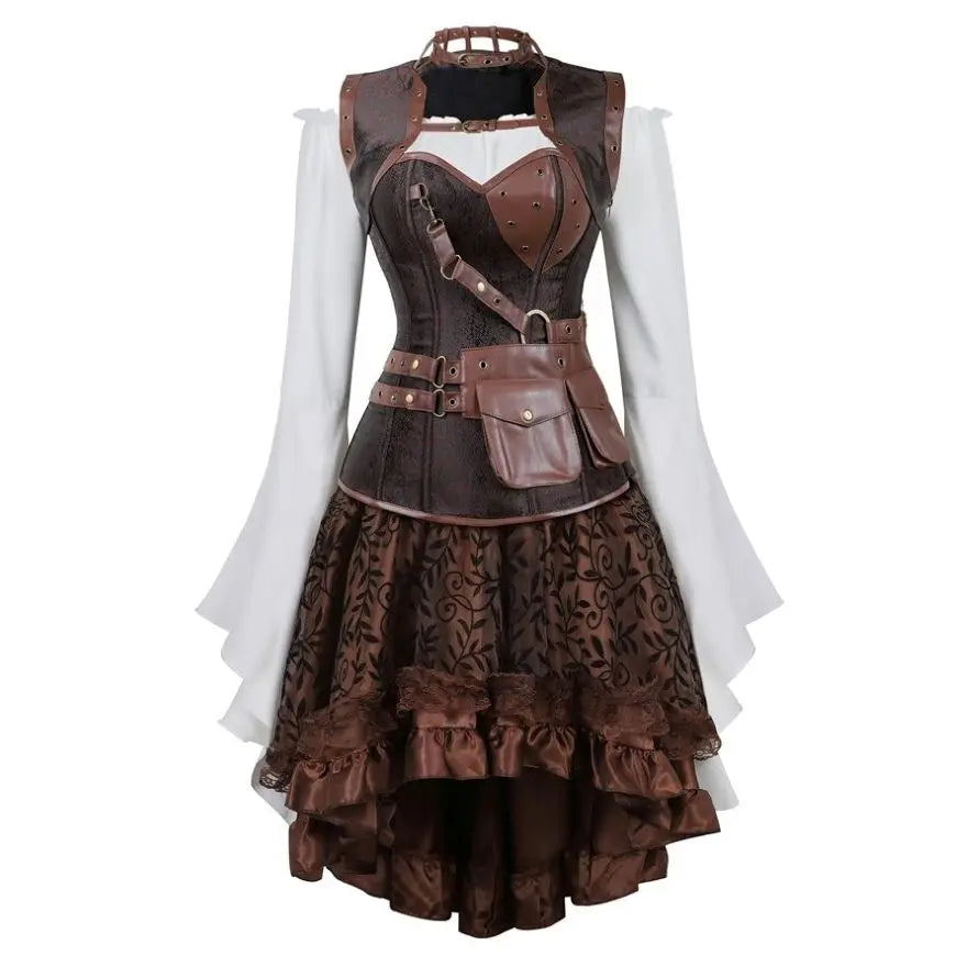 Déguisement Pirate Steampunk Femme 3 Pièces – Corset, Blouse et Jupe – vue 12