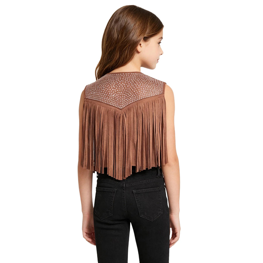 Gilet Cow-Girl Fille à Franges et Strass