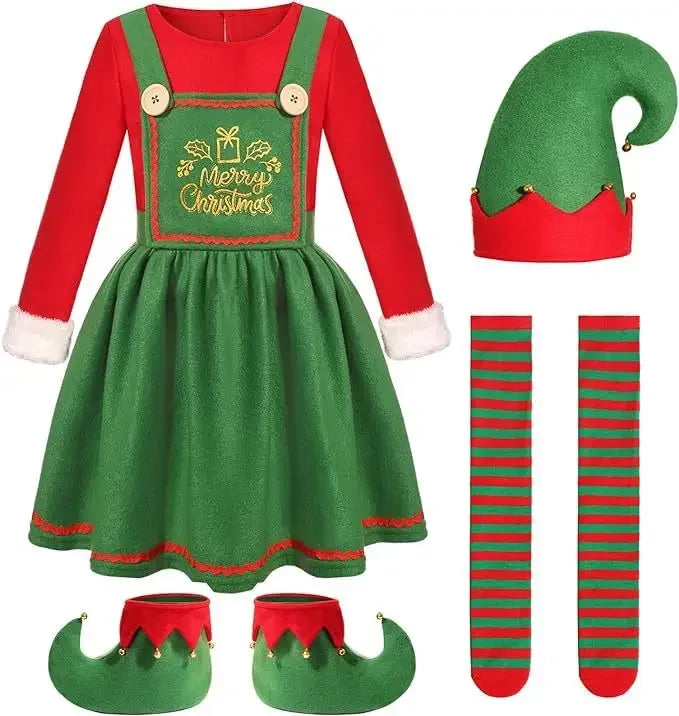 Déguisement Lutin de Noël Famille - Ensemble Robe Verte et Rouge – vue 5