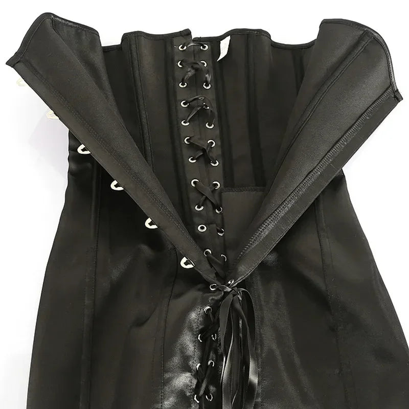 Corset Long Sexy en Satin Noir – Bustier à Lacets Grande Taille – vue 4