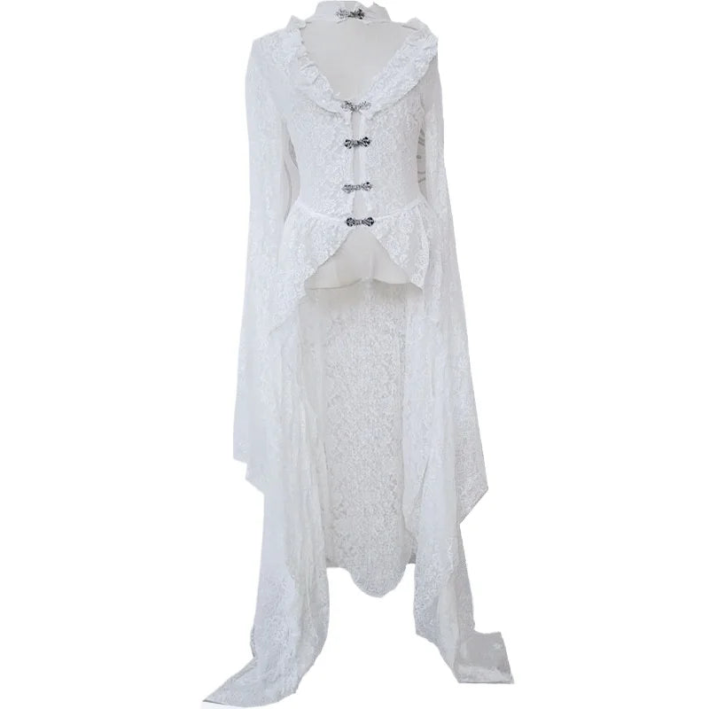 Robe Longue Gothique Médiévale en Dentelle Fleurie – vue 8