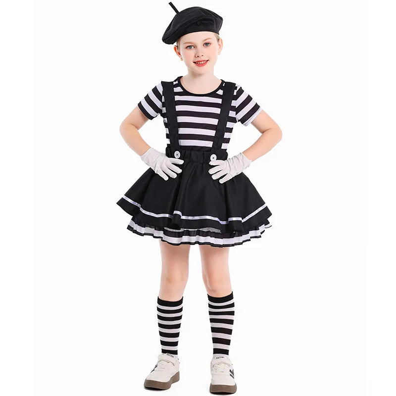 Déguisement Mime Femme – Rayures avec Béret et Gants