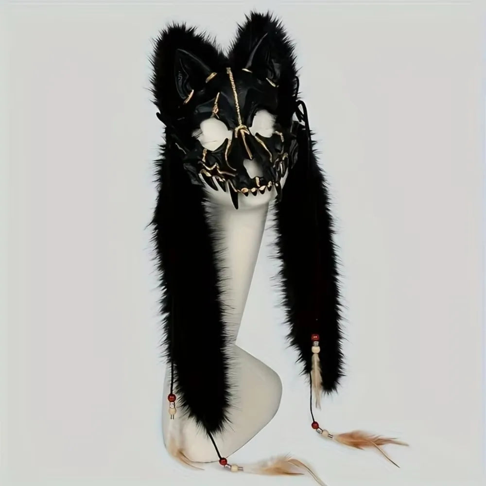 Masque Loup en Fourrure – Coiffe Viking – vue 8