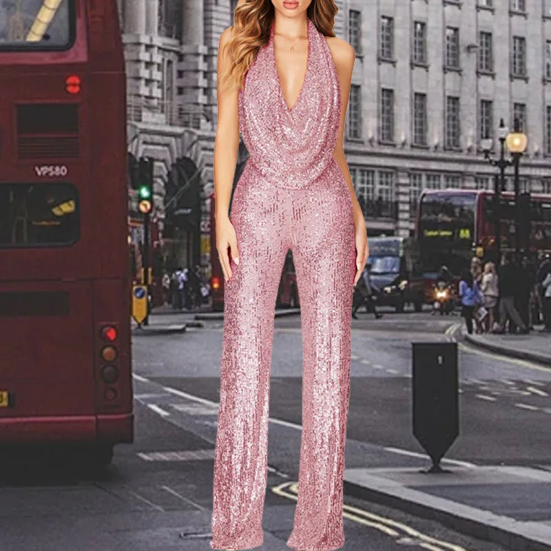 Combinaison Femme à Paillettes – Col Tour de Cou, S à 3XL