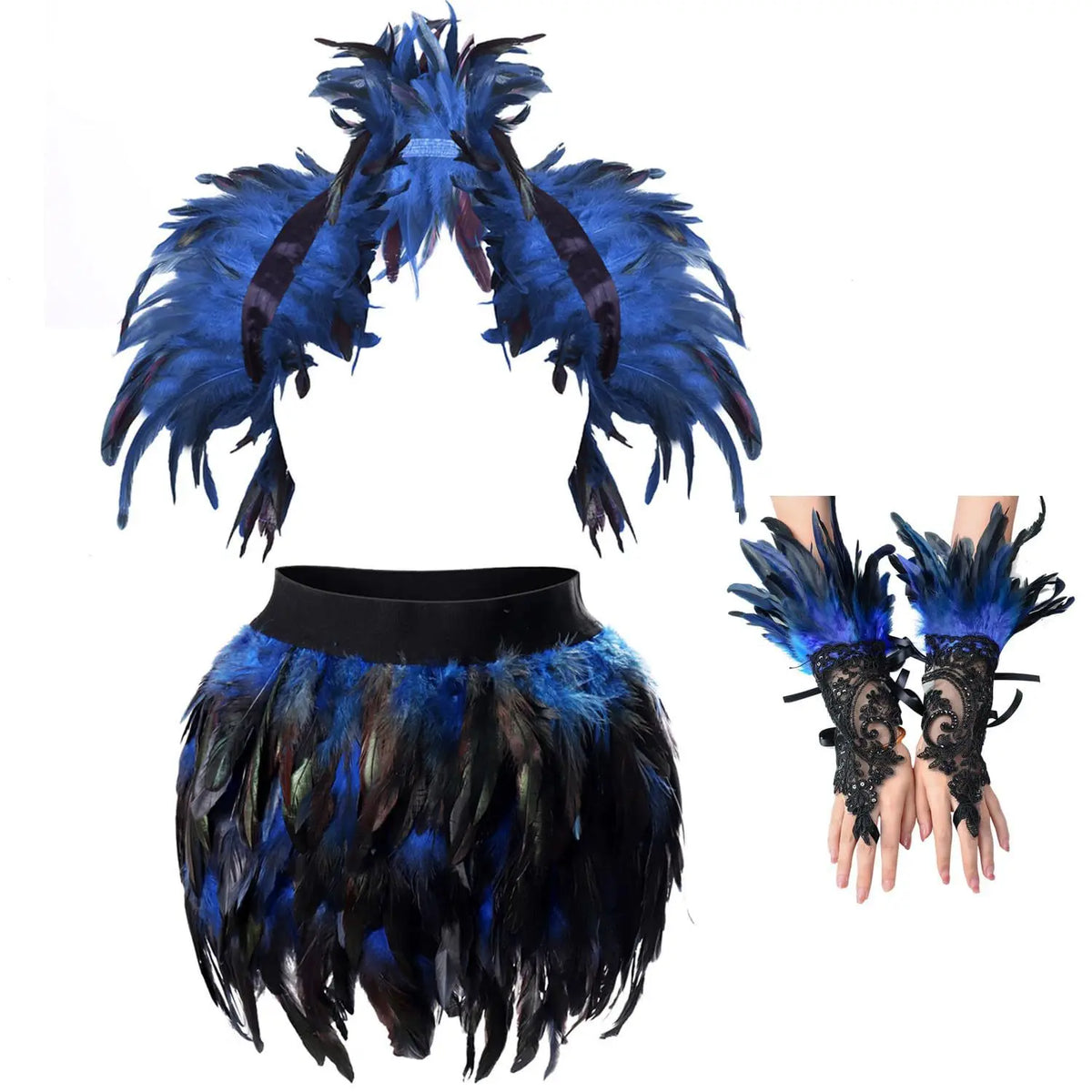 Costume Femme à Plumes – Ensemble Robe, Châle et Gants