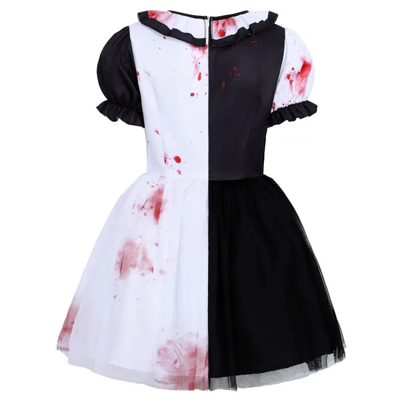 Déguisement Clown Sanglant Femme – Robe Tutu Noire et Blanche – vue 2