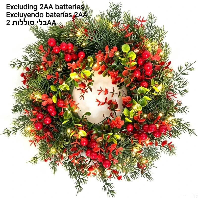 Couronne de Noël Lumineuse Pin et Eucalyptus avec Baies Rouges – vue 8