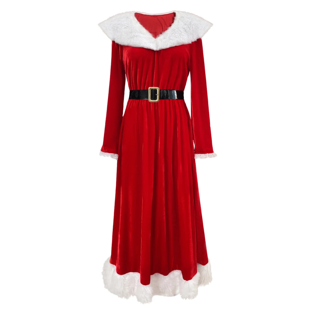 Robe Mère Noël Vintage Manches Longues avec Bonnet – vue 4