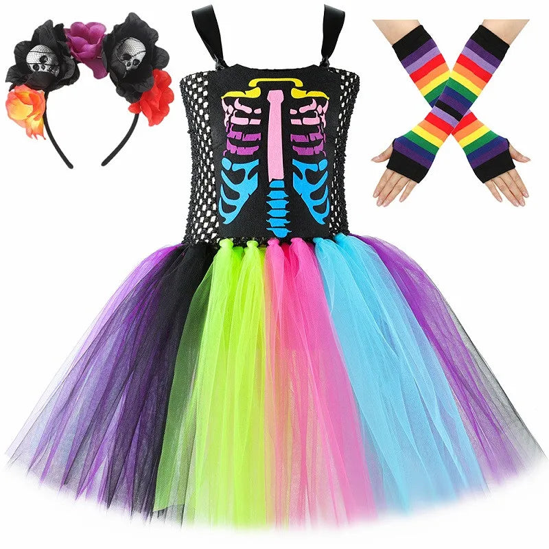 Robe Tutu Squelette Arc-en-Ciel Fille