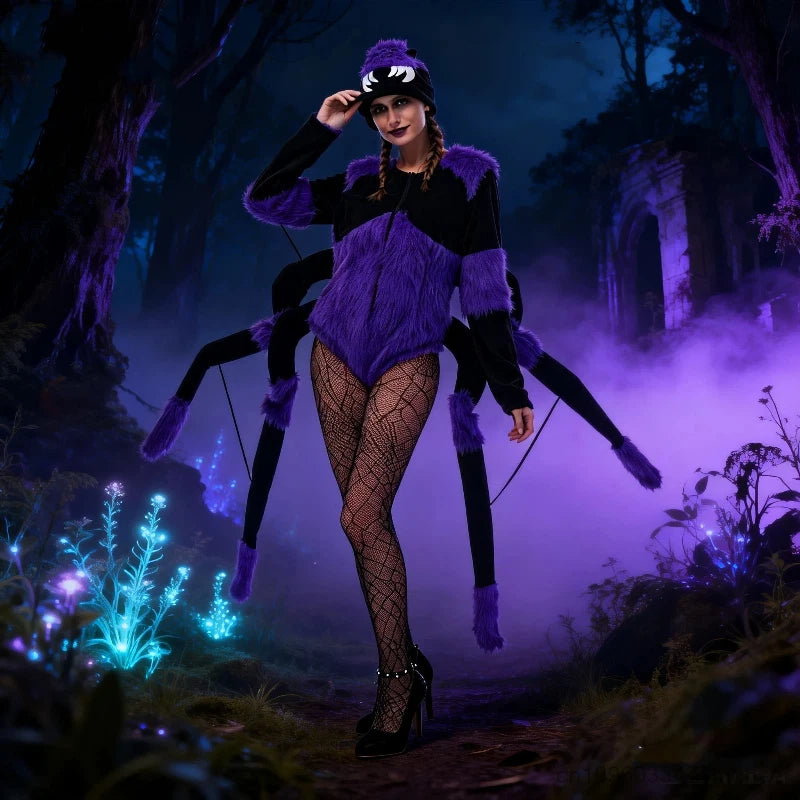 Body Araignée Violet Gothique avec Chapeau