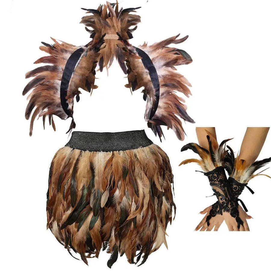 Ensemble Plumes 3 Pièces pour Femme — Châle, Robe et Gants – vue 5