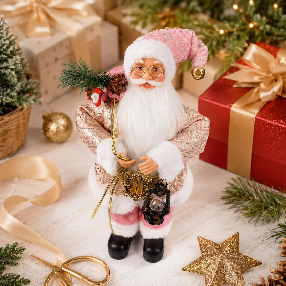 Figurine Père Noël 30 cm avec Lanterne – Décoration de Noël