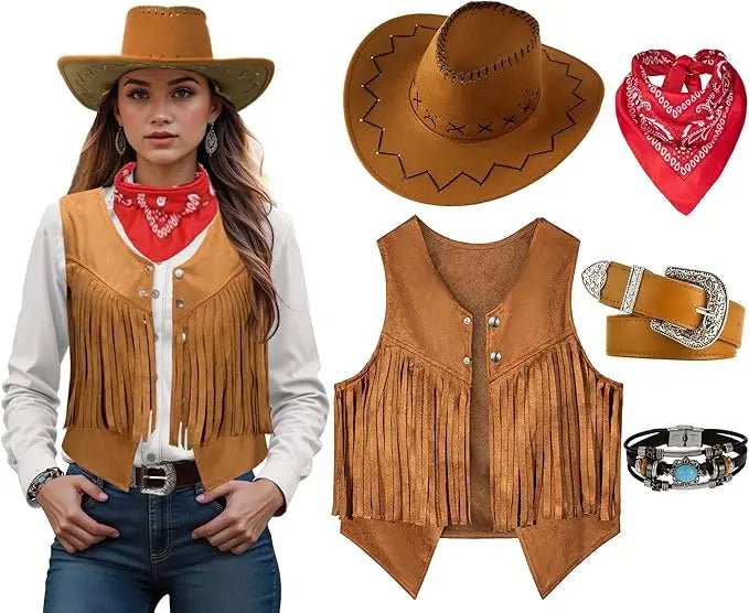 Déguisement Cow-Girl Western – Gilet à Franges et Accessoires