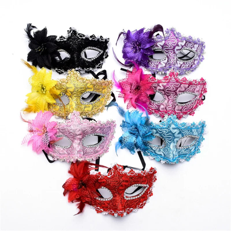 Masque de mascarade dentelle et rose Halloween – vue 3