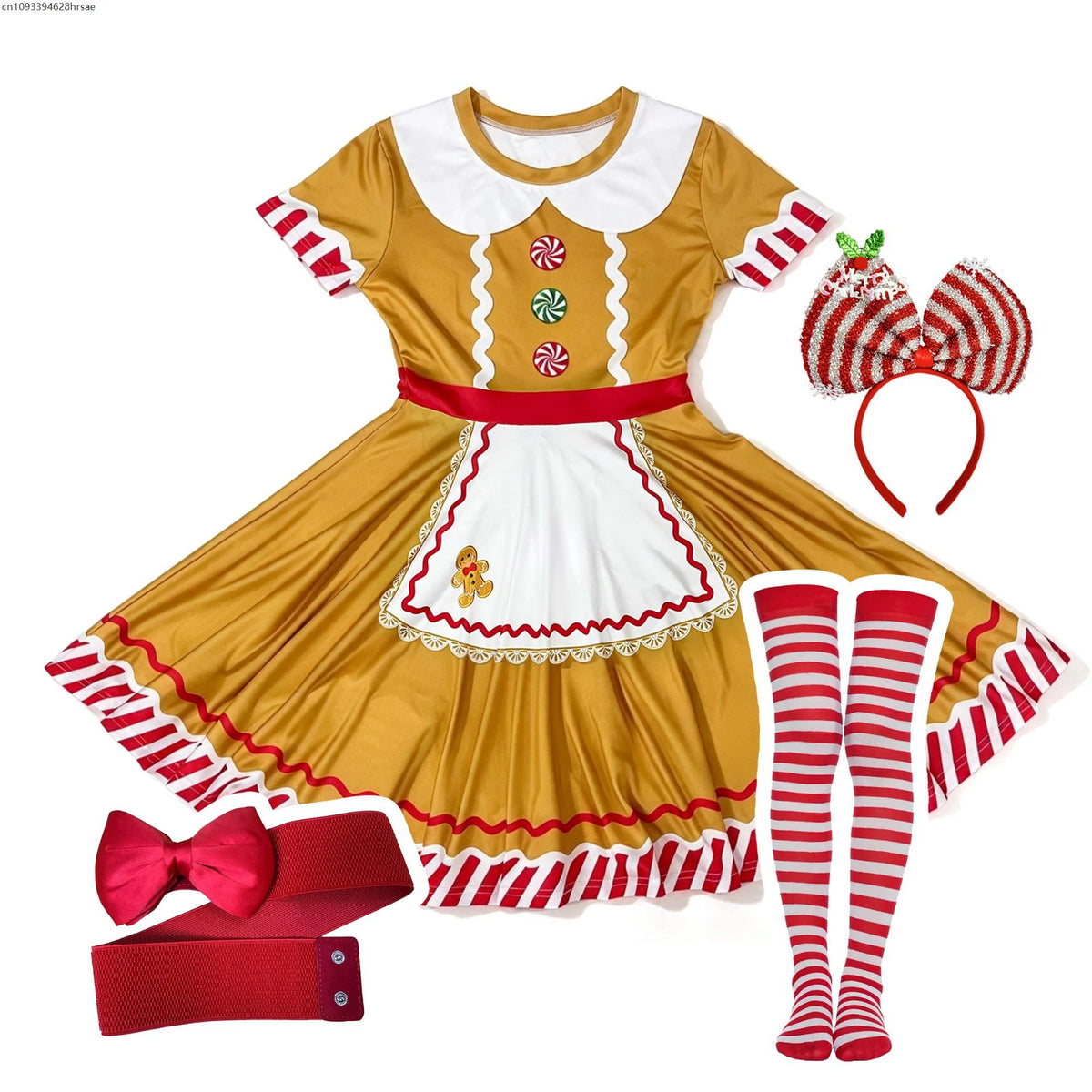 Robe Pain d'Épices Femme avec Serre-Tête et Chaussettes Rayées – vue 8