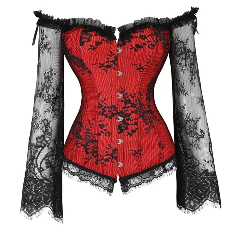 Corset Gothique à Manches en Dentelle – Bustier Jacquard Fleuri – vue 7