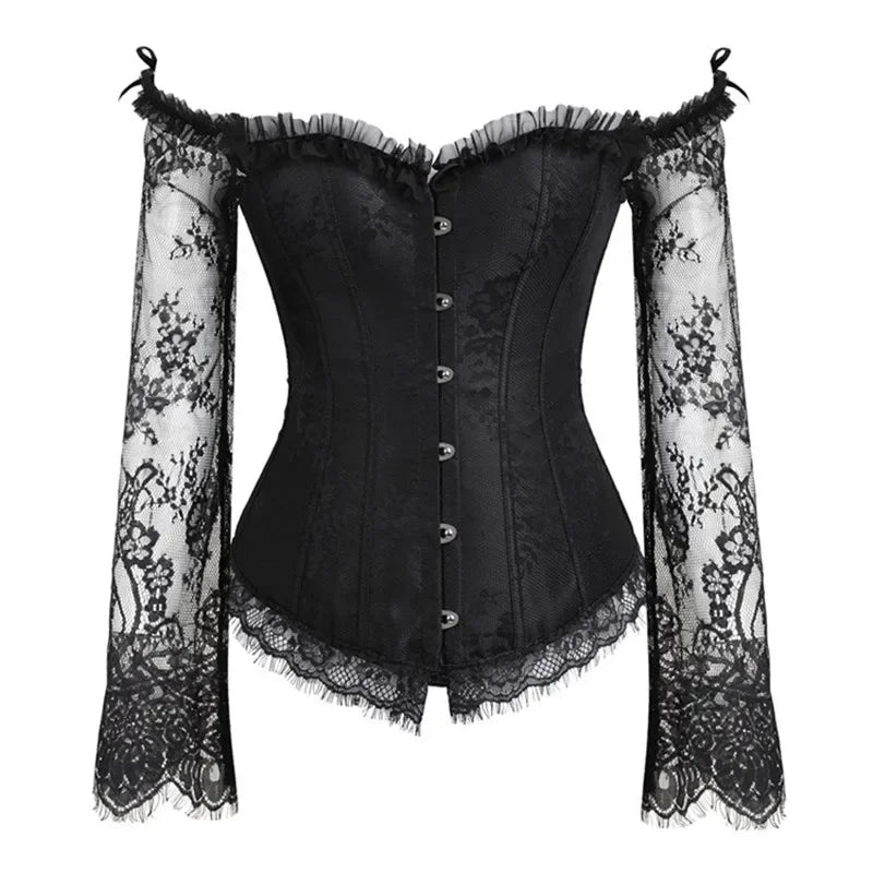 Corset Gothique à Manches en Dentelle – Bustier Jacquard Fleuri – vue 6