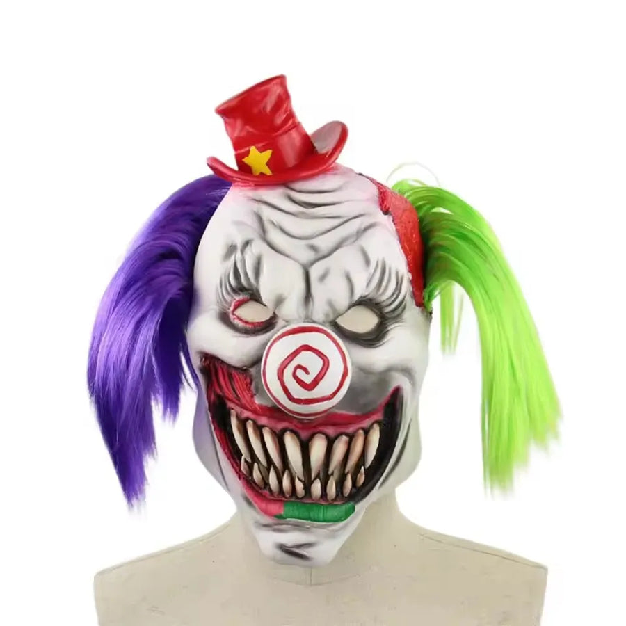 Masque Clown d'Horreur à Cheveux Violets et Verts – vue 5