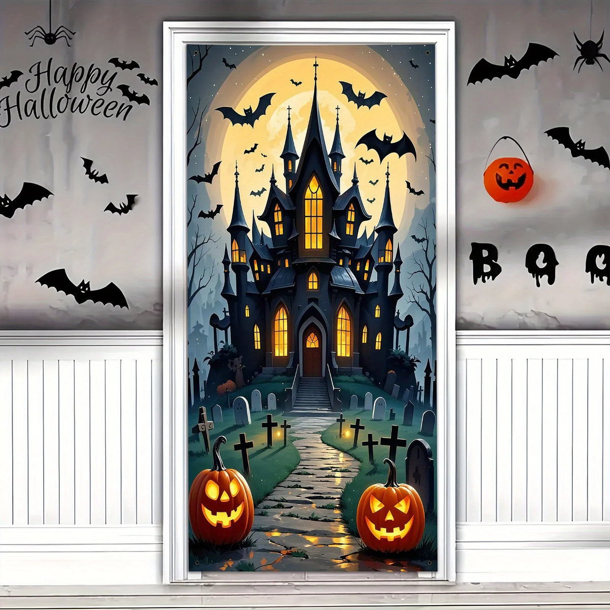 Décoration de Porte Halloween – Château et Fantômes