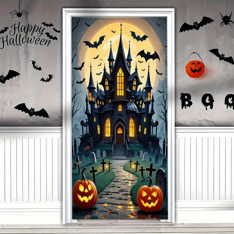 Décoration de Porte Halloween – Château et Fantômes