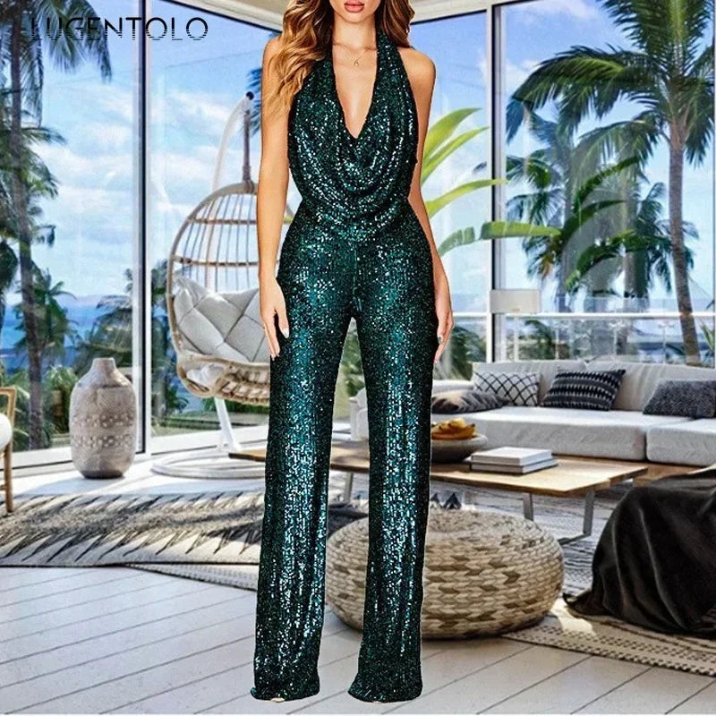 Combinaison Femme à Paillettes – Col Tour de Cou, S à 3XL