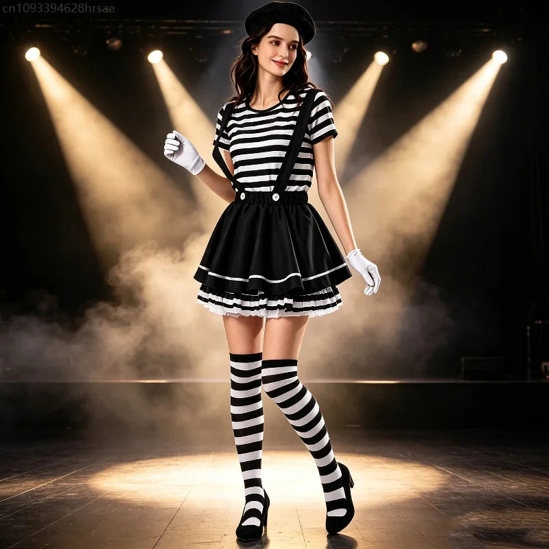 Déguisement Mime Femme – Rayures, Béret et Gants – vue 2