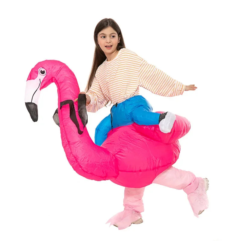 Déguisement Gonflable Flamant Rose Chevauché – vue 6