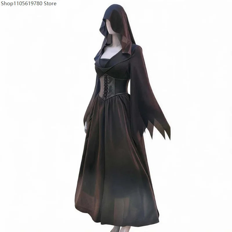 Déguisement Vampire Gothique Femme – Robe Longue Rouge et Noire – vue 4