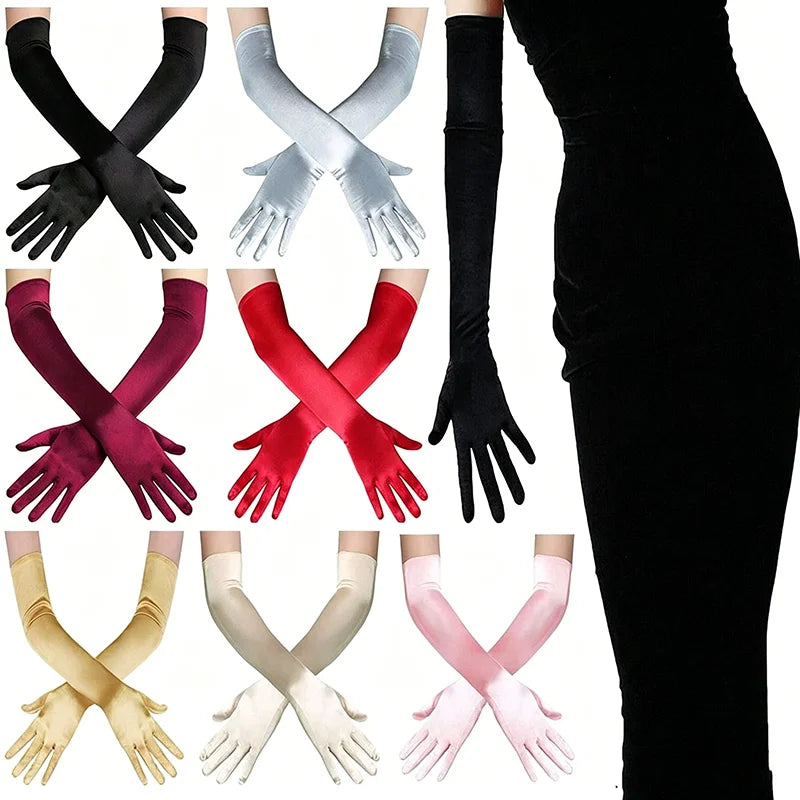 Gants Longs Satin Femme – 55 cm, Plusieurs Coloris