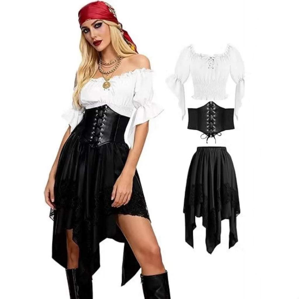 Déguisement Pirate Gothique Femme – Chemise et Jupe Asymétrique – vue 2