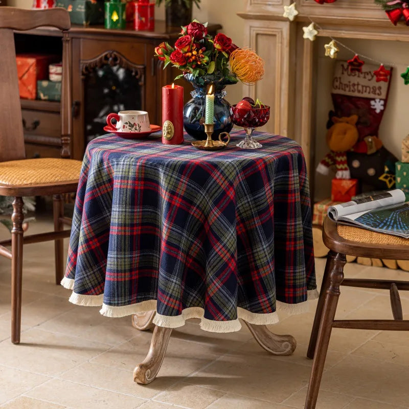 Nappe Ronde de Noël Vintage à Carreaux Rouge et Vert – vue 9