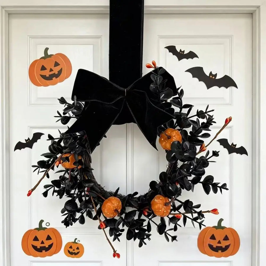 Couronne décorative noire Halloween - Panoplia