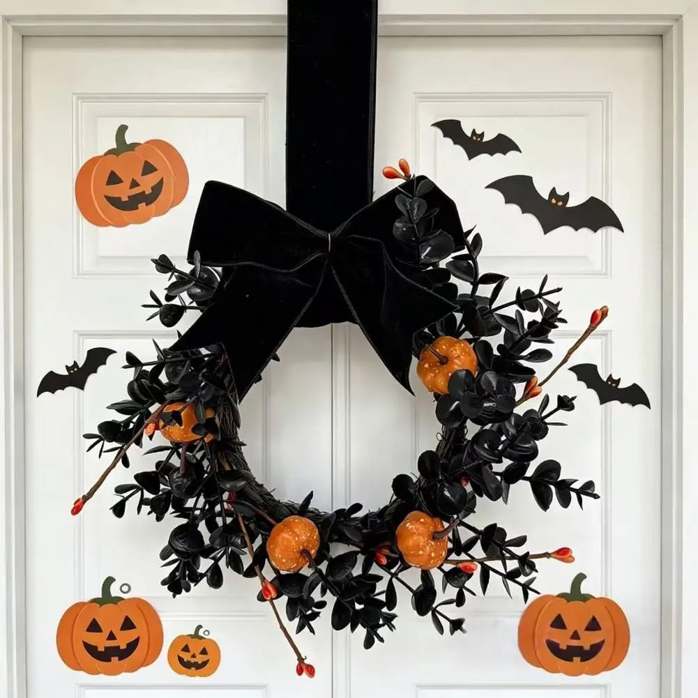 Couronne Halloween Noire – Citrouilles et Feuillage