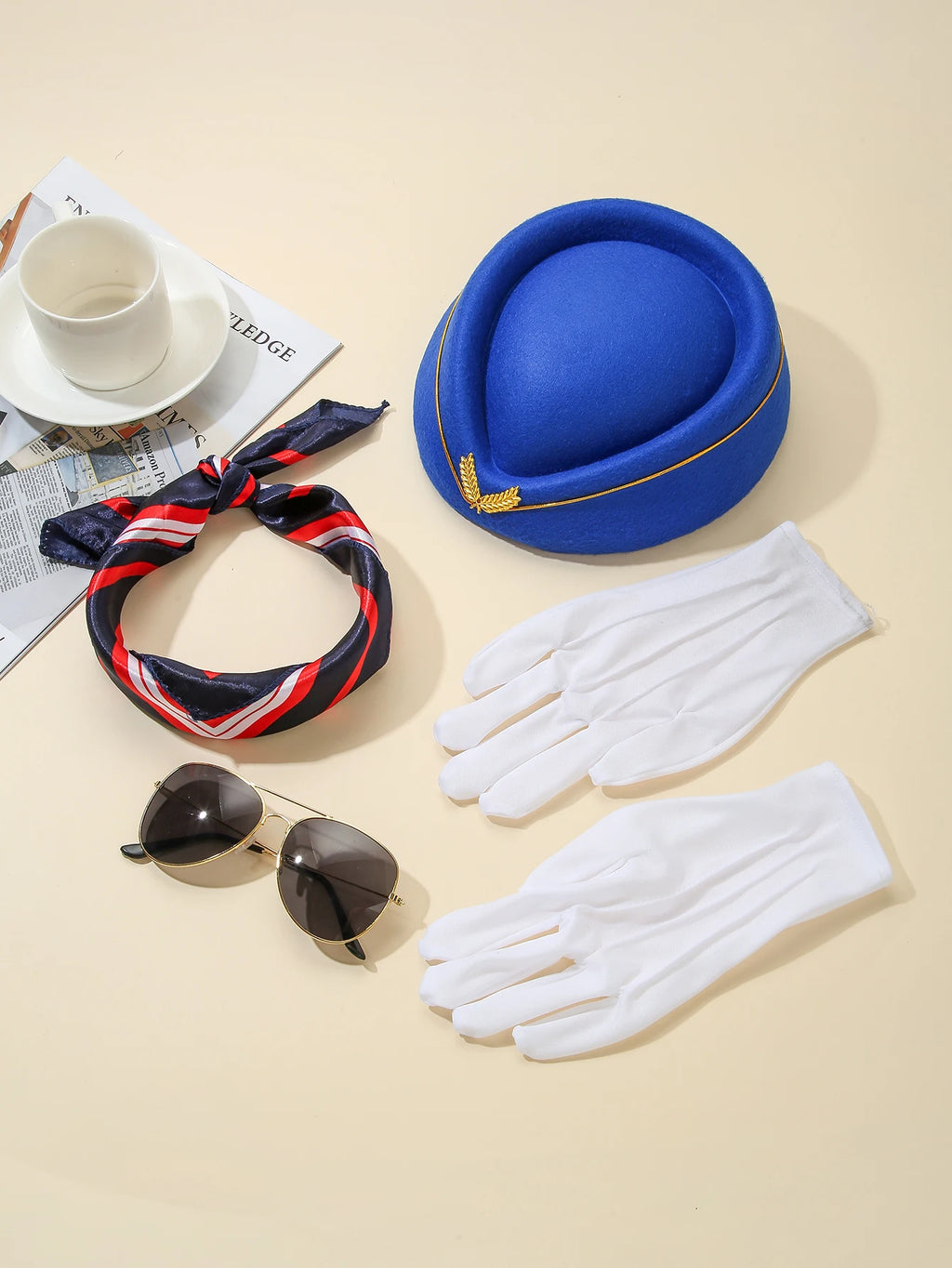 Kit Hôtesse de l'Air – Chapeau, Foulard, Gants et Lunettes
