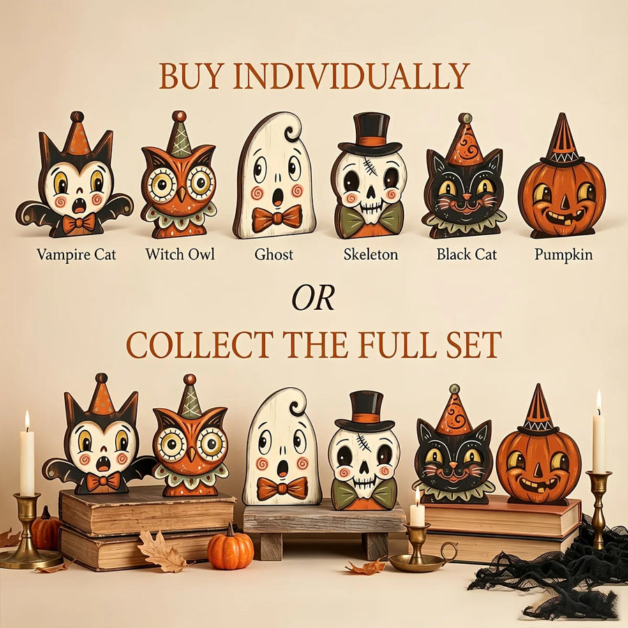 Figurine Halloween en Bois pour Étagère – Quatre Styles